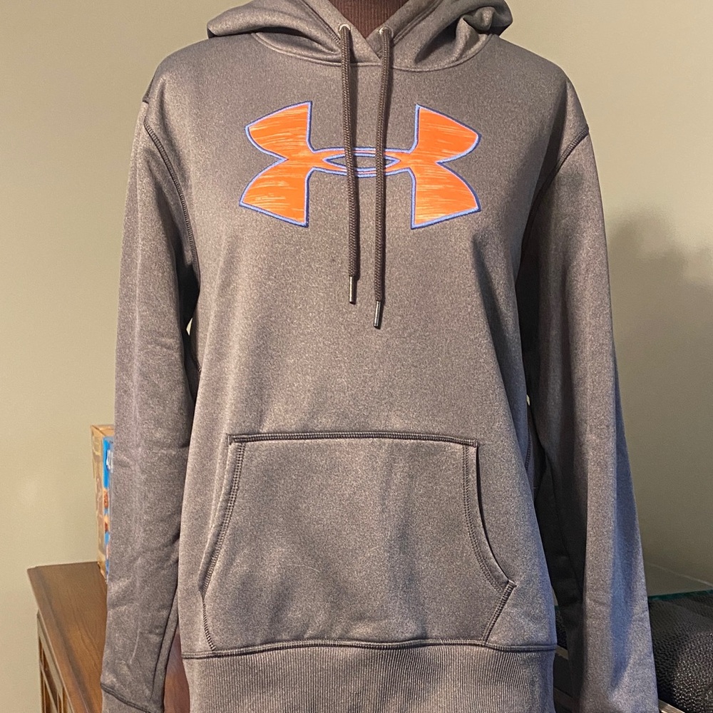 Under Armour Charcoal Hoodie with Vibrant Orange Emblem